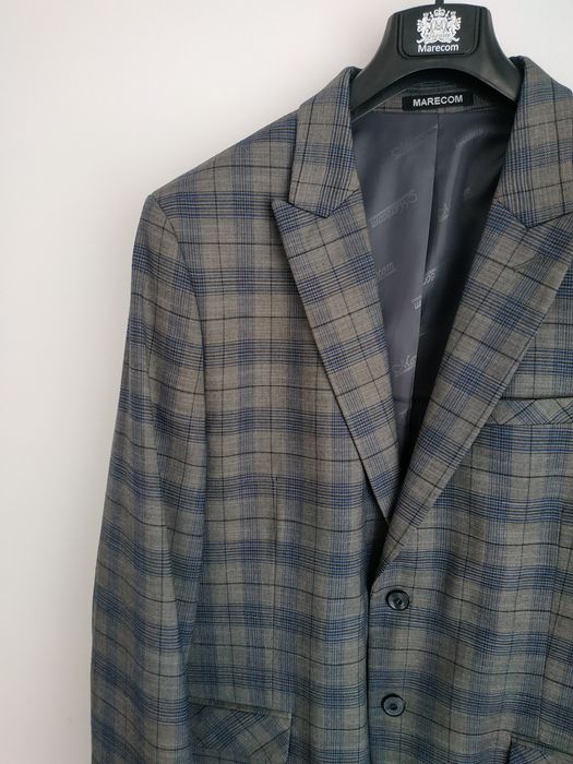 Sacou bărbați Marecom, Nr 58, gri cu dungi albastre și negru, 80% lana