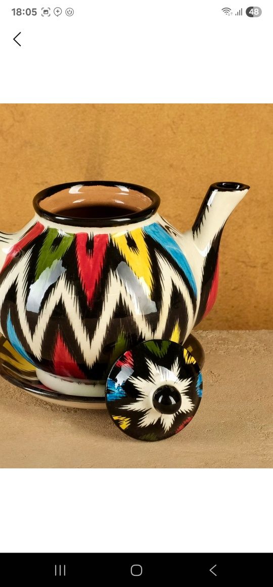Чайный сервиз из Риштана . Ручная керамическая посуда Сердце восток