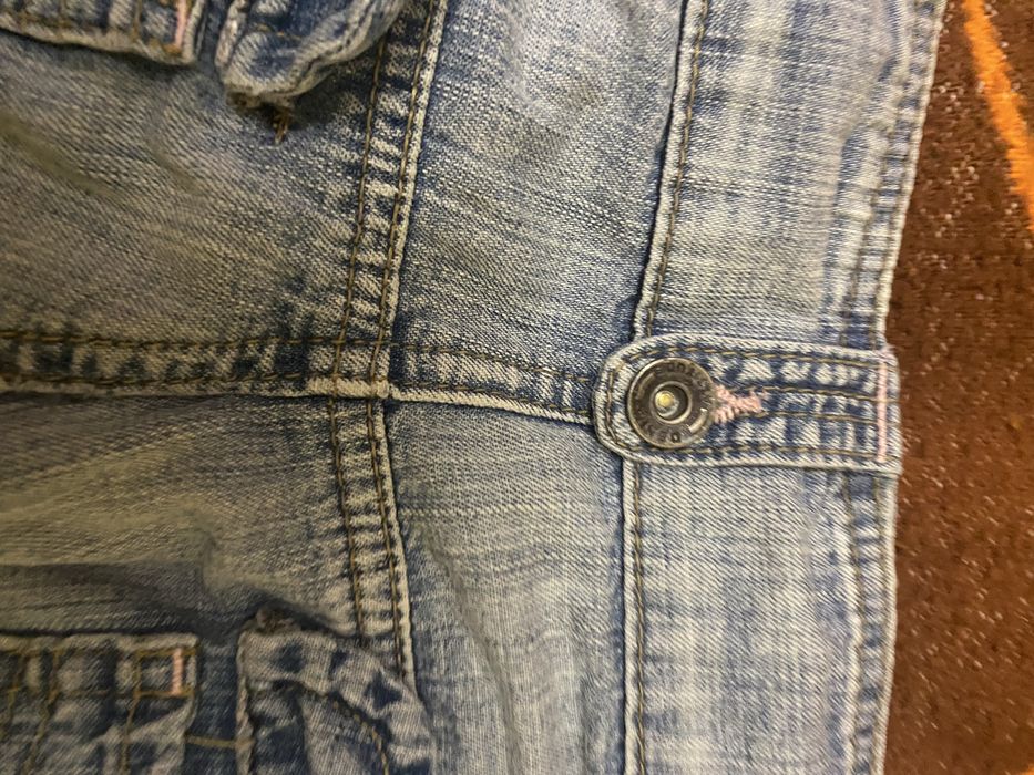 Y2k VERY low rise flare jeans with cute baby pink details front&back