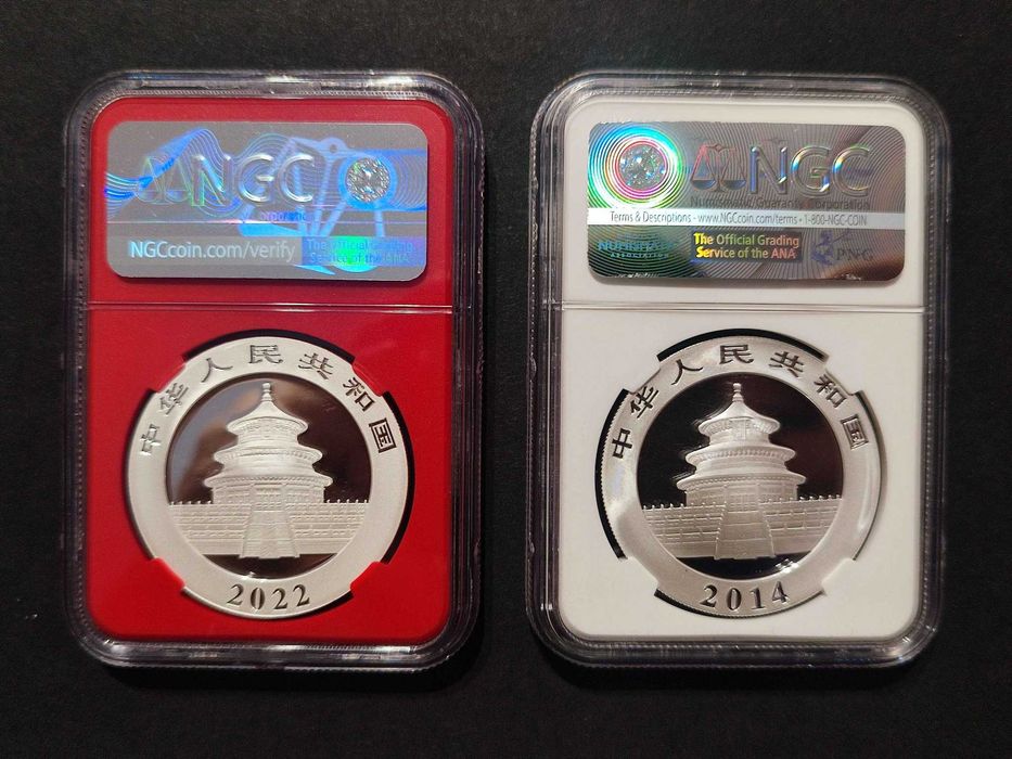 Китайски сребърни панди 1 oz сребро 2014, 2022 NGC MS 70