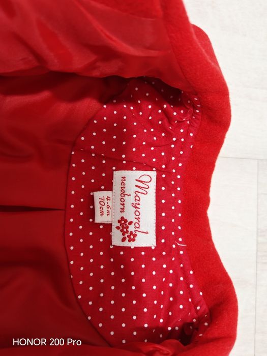 Palton elegant bebe fetite, Mayoral, nou, rosu, marimea 4-6 luni,70 cm
