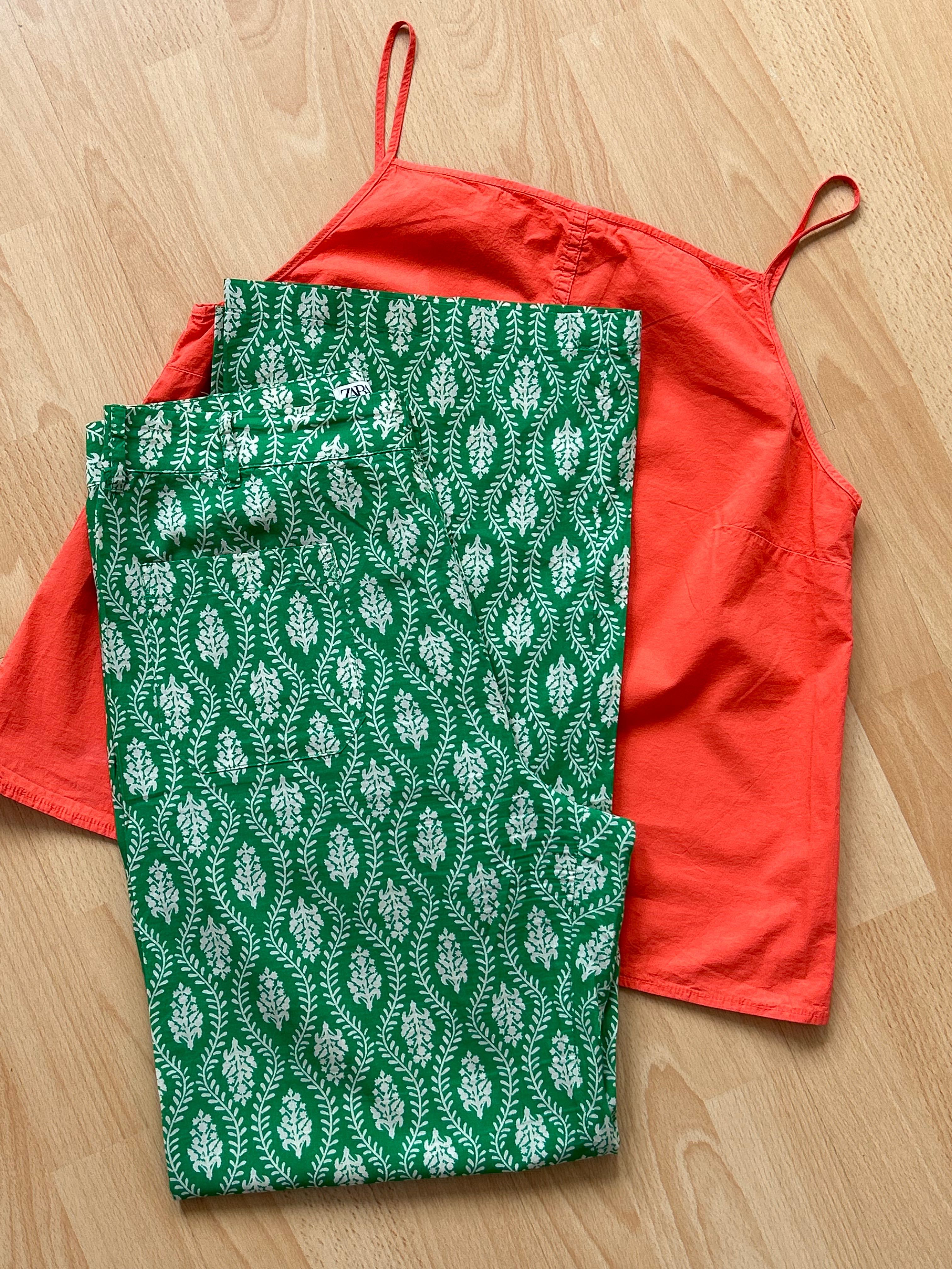 Сет панталон Zara & коралов топ с тънки презрамки