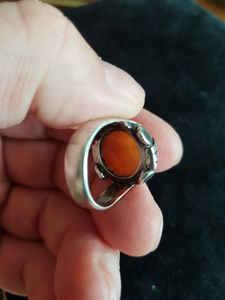 Inel argint vintage piatra carneol,gheare,model deosebit,177 mm