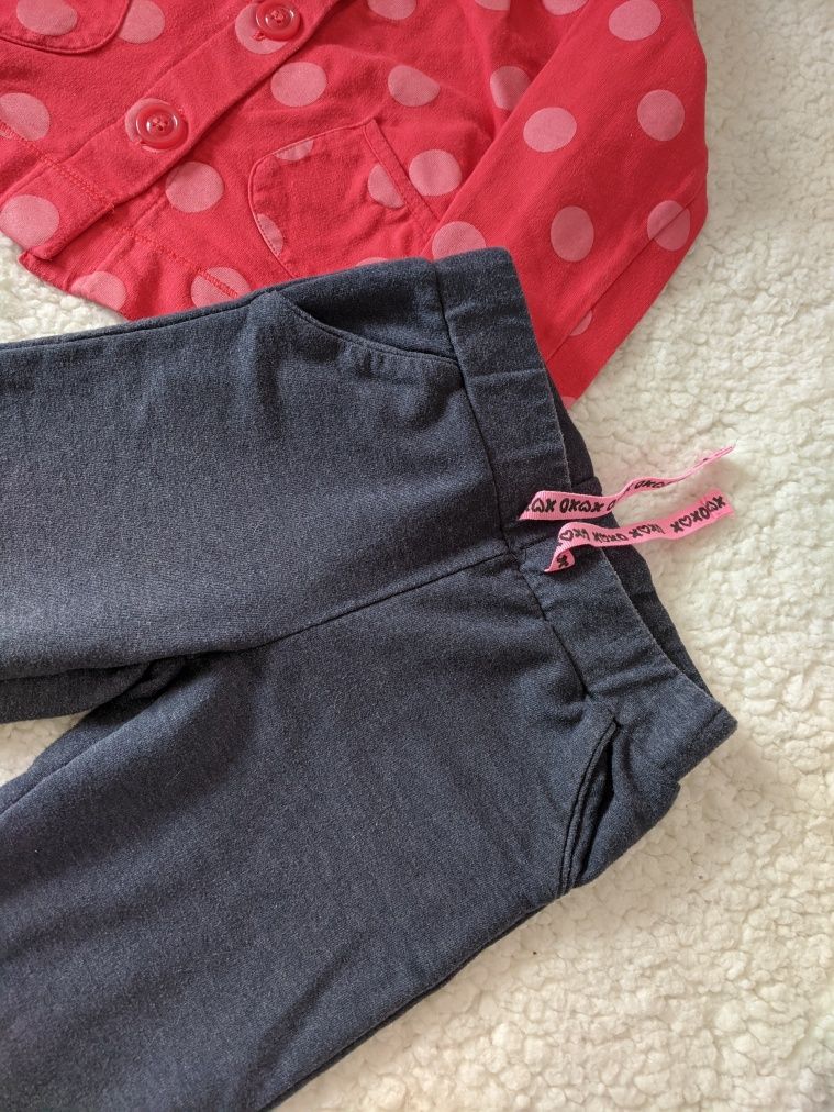 Hanorac roșu cu buline și pantaloni trening 4-5 ani fete