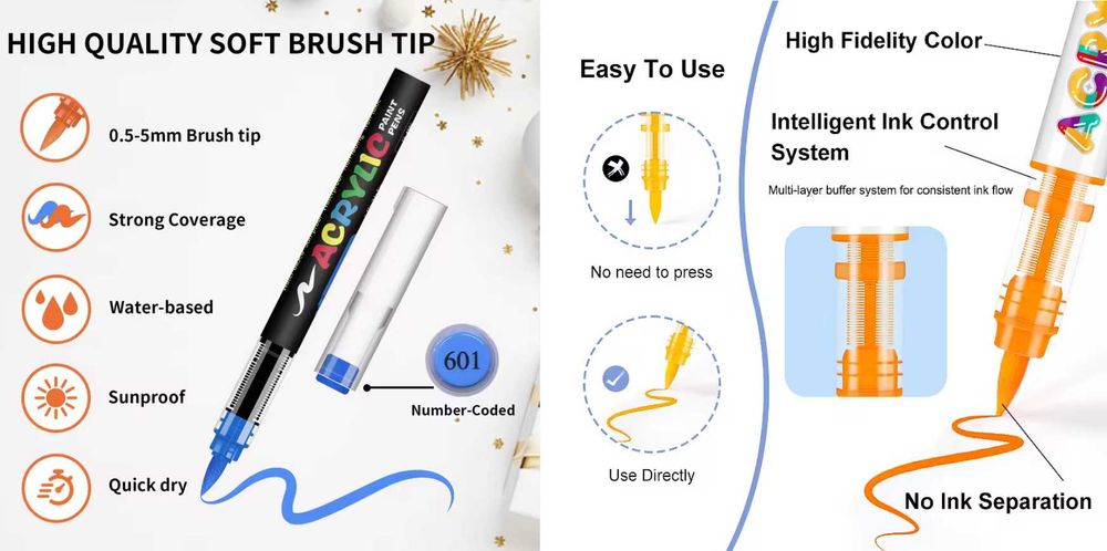 Уникални Акрилни Четкови Маркери за Рисуване и Боядисване в 6 модела