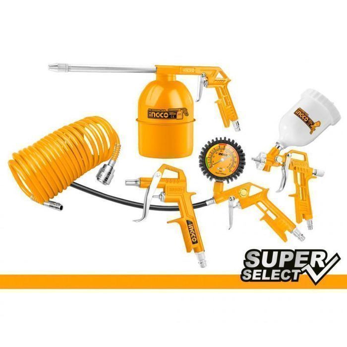 set 5 accesorii compresor suflat vopsit gresat manometru roti ingco