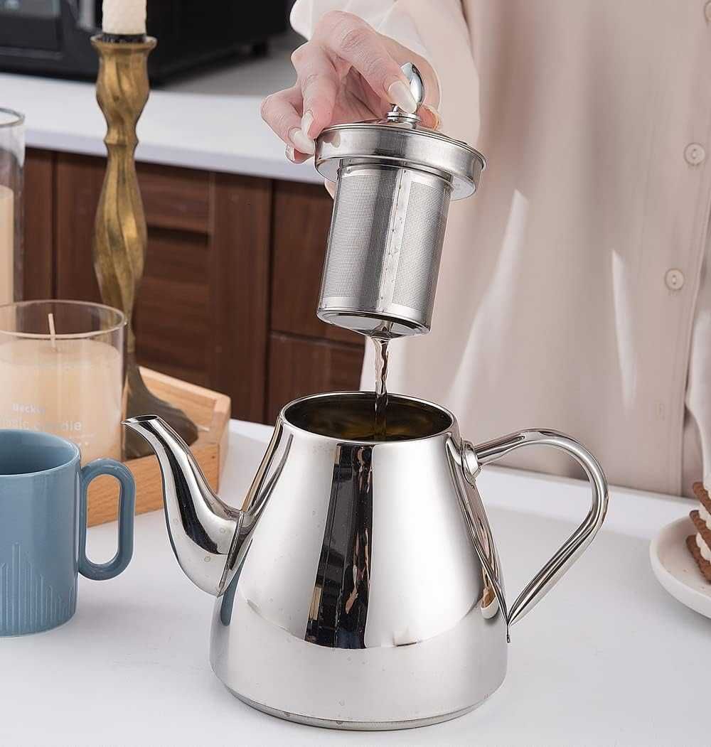 НОВ! Чайник от неръждаема стомана с цедка 1500ml