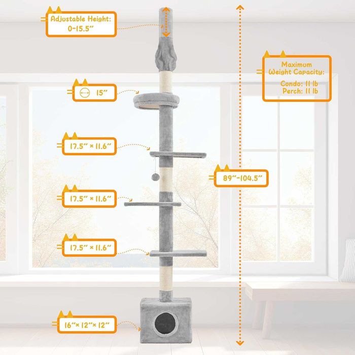 Ansamblu pisici cu sisal, reglabil până la tavan |S 592974 Light Gray