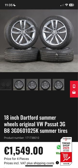 Jante de vară Dartford de 18” originale VW Passat 3G B8