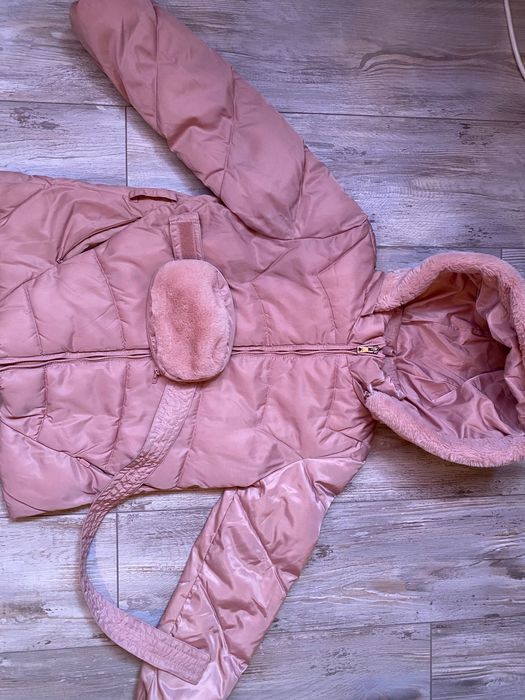 Зимно яке за момиче в розово с чанта през кръста Майорал