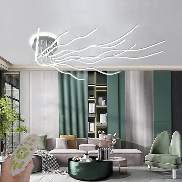 140W LED Сиво таванно осветление за хол, модерно димируемо с дистанцио