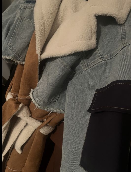 Cojoc imblanit cu maneci din denim