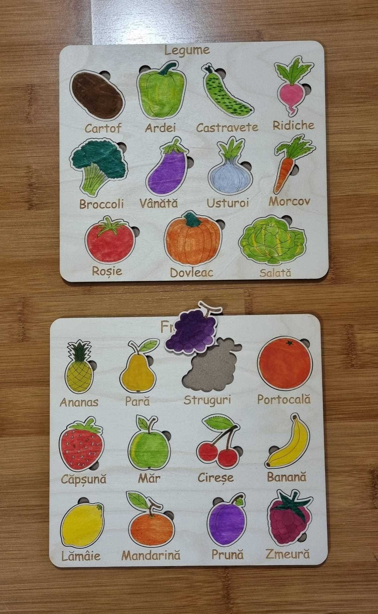 Set doua puzzle-uri lemn (legume si fructe), 18+ luni