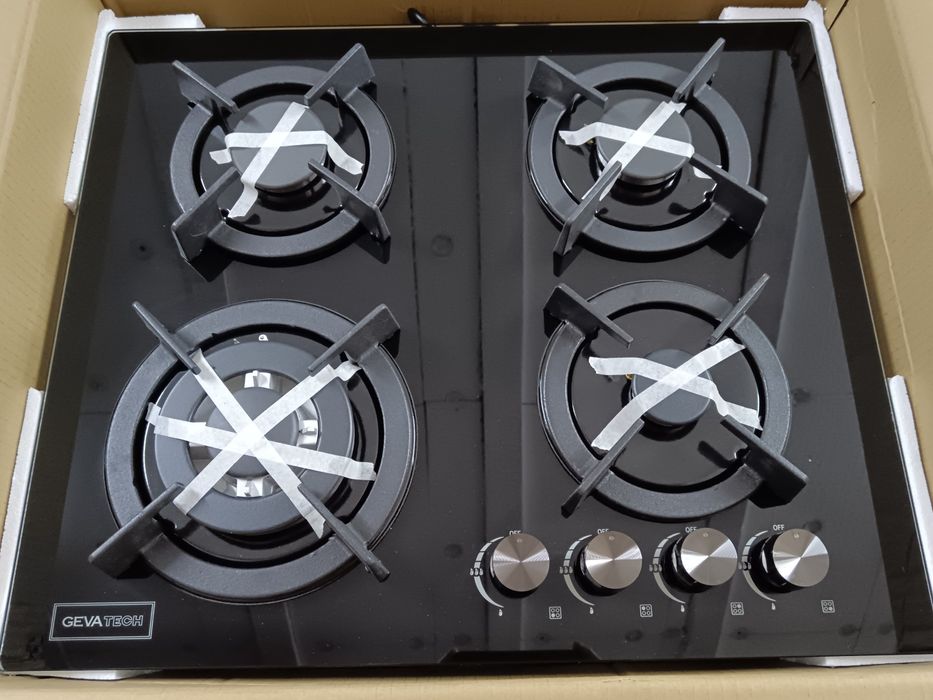 Plita incorporabila pe gaz, Panou sticla neagra securizata de 7mm, NOU