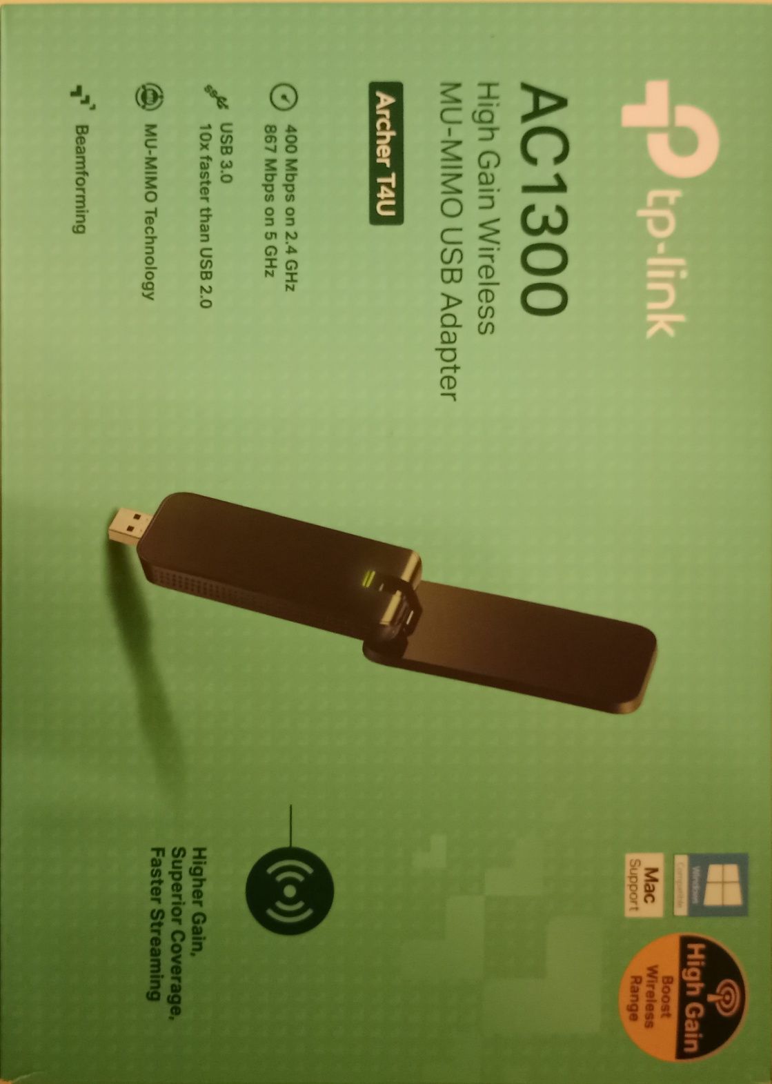 Беспроводной Wi-Fi USB 3.0 Archer T4U Адаптер., AC1300