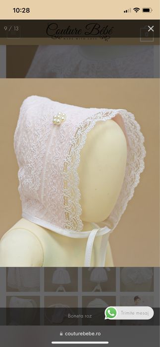 Vand rochita botez Couture Bebe 6-9 luni - cu boneta si botosei