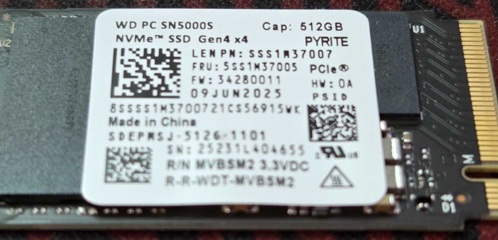 ССД: Western Digital SN5000S 512GB - M.2 NVME Gen 4 - 2242