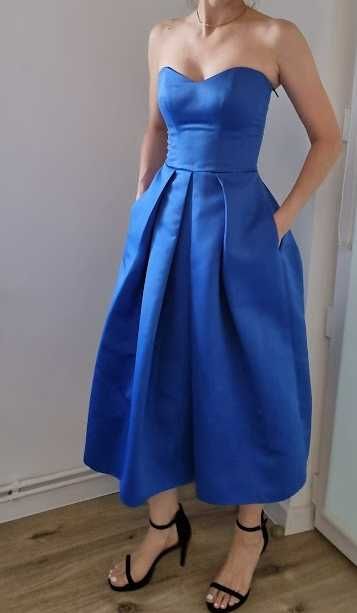 Rochie midi cu corset albastru electric - facuta pe comanda