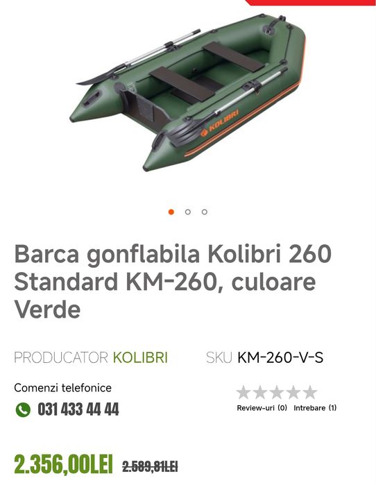 Barca gonflabila Kolibri 260 Standard KM-260 cu adaptor pentru umflare
