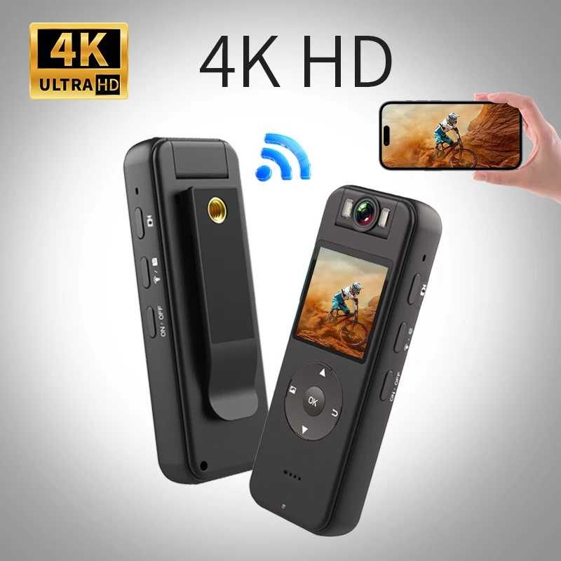 Экшн-камера 4K Wi-Fi, Спортивная мини боди камера 4k диктофон kamera