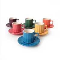 Комплект 6 чаши за кафе с чинийки, Keramika, 105 ml, 12 cm
