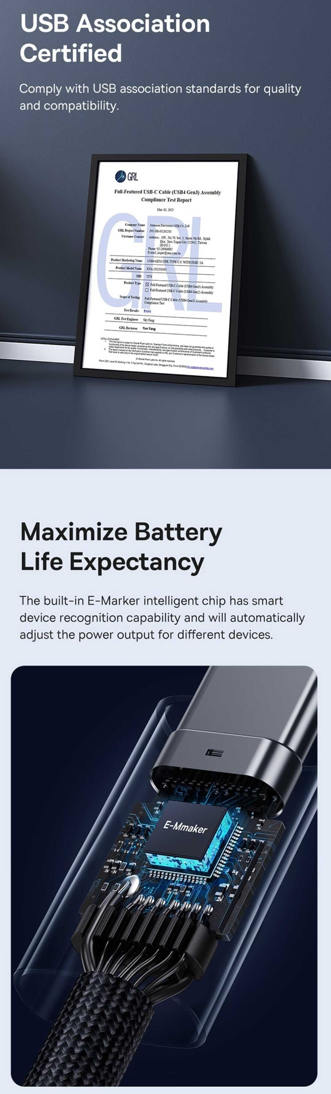 Baseus USB4 Type-C to Type-C PD 240W 40Gbps 8K-60Hz for MacBook Laptop