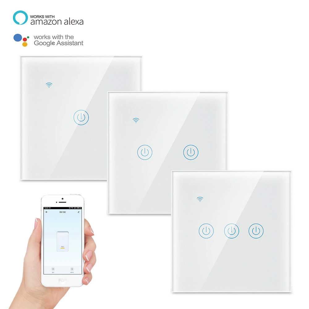 WiFi ключ за осветление единичен без нулa черен-бял smartlife, tuya