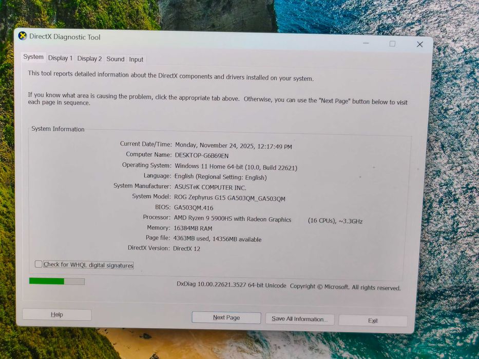 laptop gaming asus rog zephyrus G15 ryzen 9 5900 16gb rtx 3060