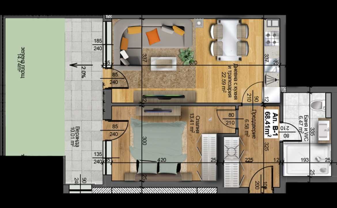 Продава се Двустаен апартамент в Пловдив, Остромила - 68 кв.м за 1414 €/кв.м - Снимка #1