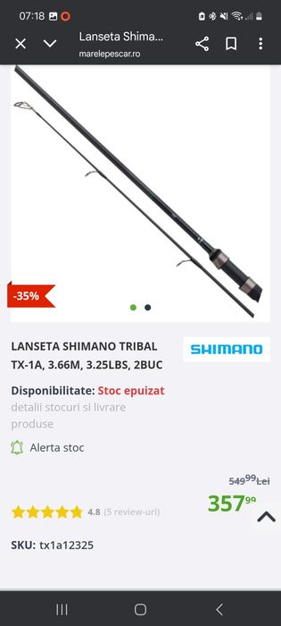 Set 4 lansete shimano tx1 a de 3.66m 3,25lb 2buc