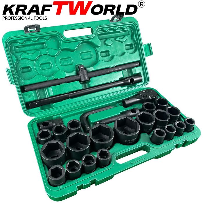 Професионално гедоре за камиони KraftWorld 26 части – тресчотка, удълж