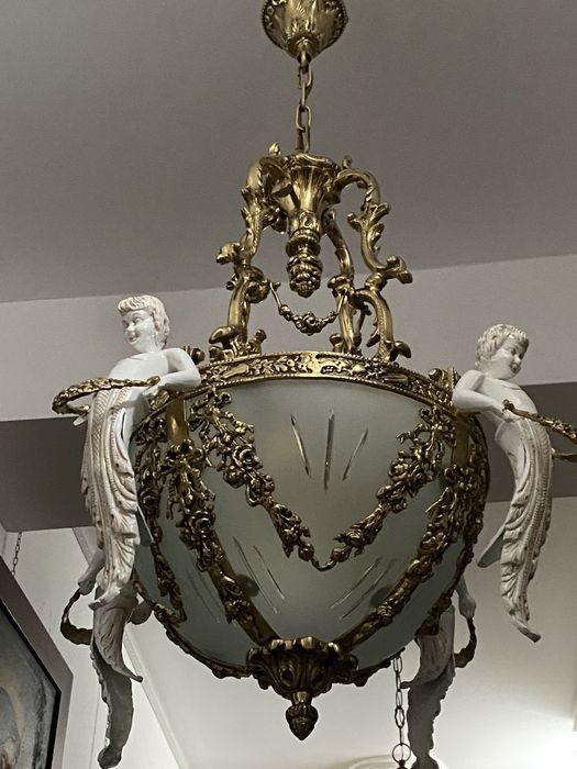 Candelabru bronz masiv/portelan/85h