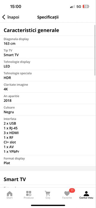 Televizor LED Smart Samsung, 163 cm