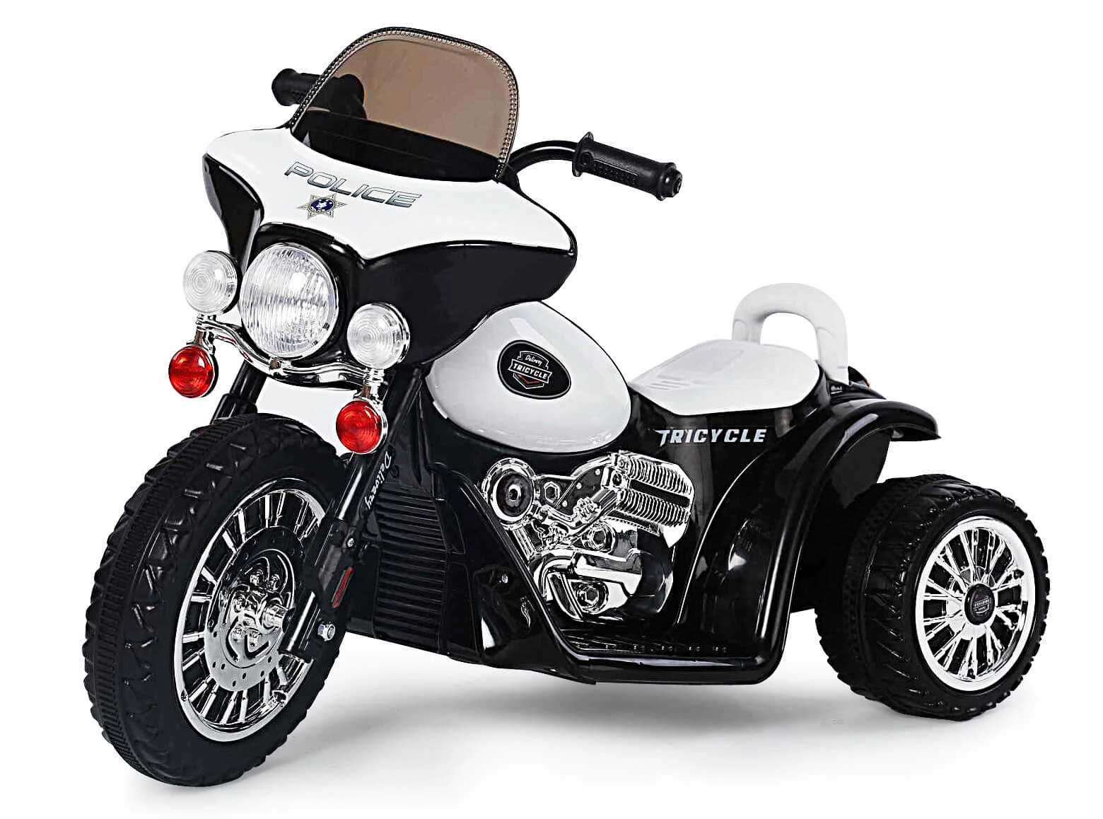 Motocicleta electrica pentru copii, POLICE, Alb & Negru