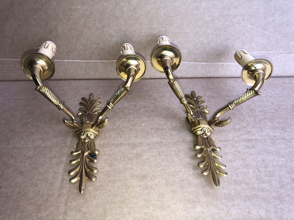 Pereche de aplice duble franceze,din bronz masiv model lumanari
