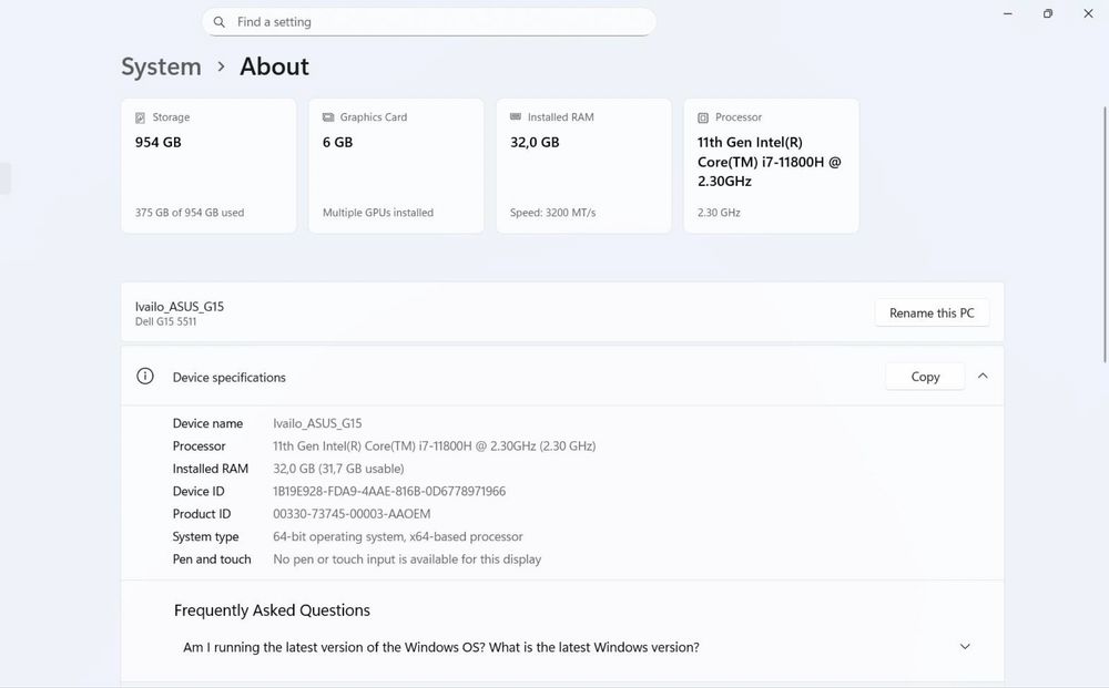 Лаптоп Dell G15 5511