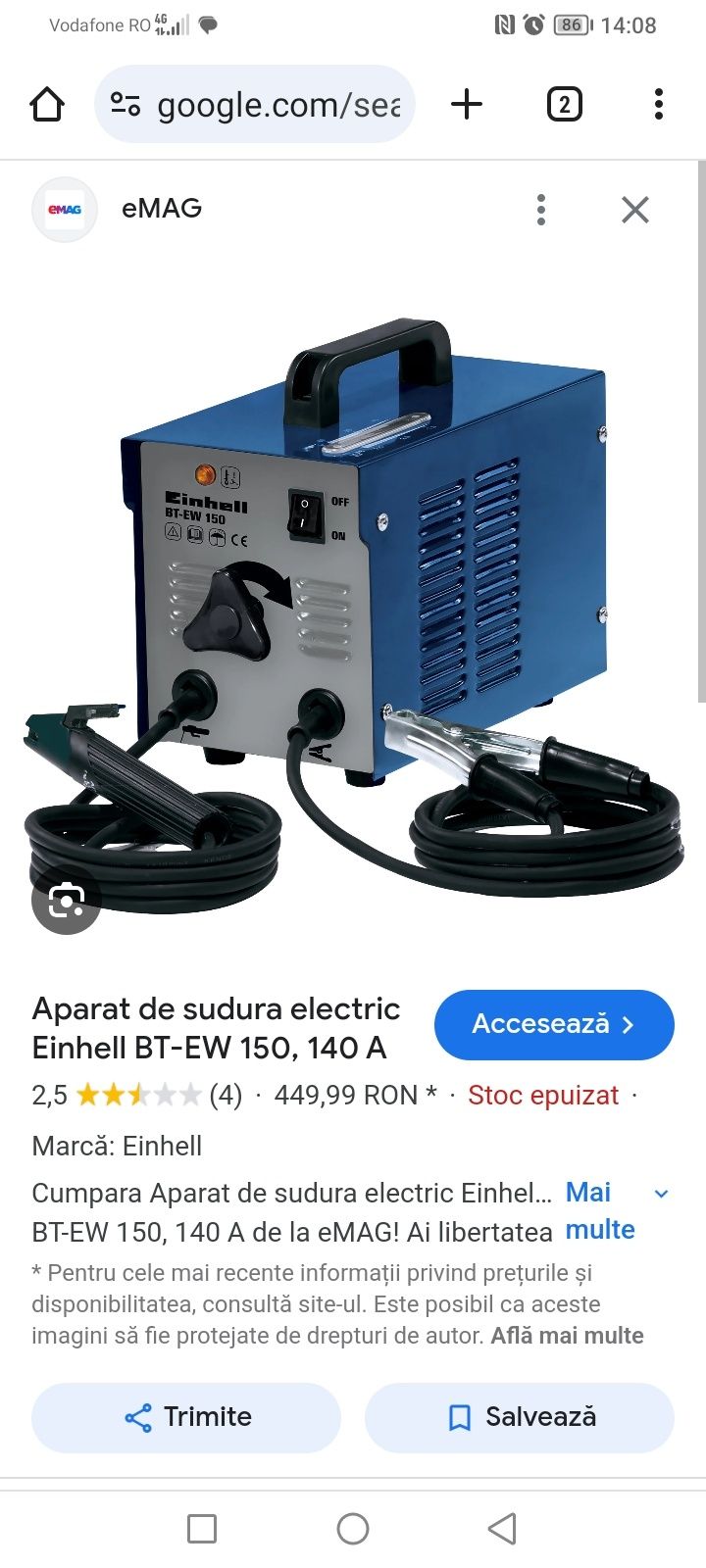 Aparat de sudura electric Einhell BT-EW 150, 140 A