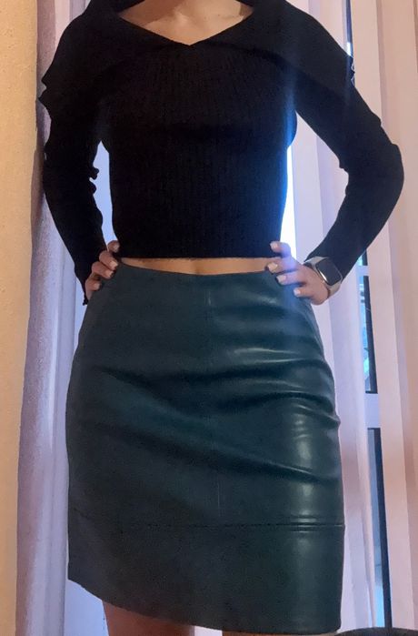 Синьо-зелена кожена пола cache cache