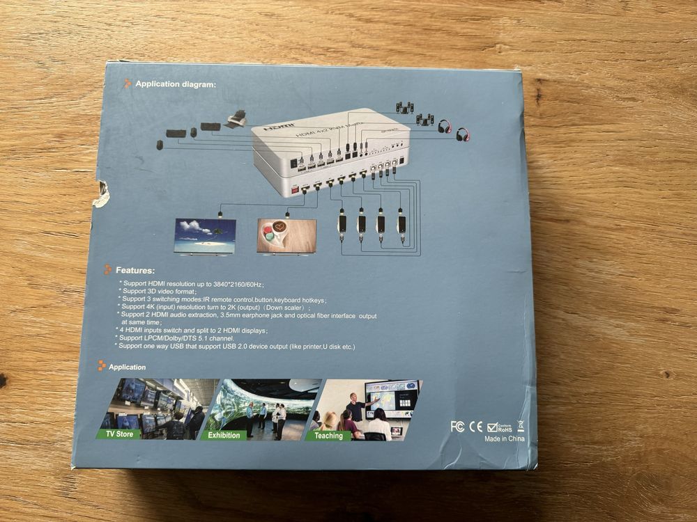 HDMI 4x2 KVM суич 4 компютъра към 2 монитора и принтер