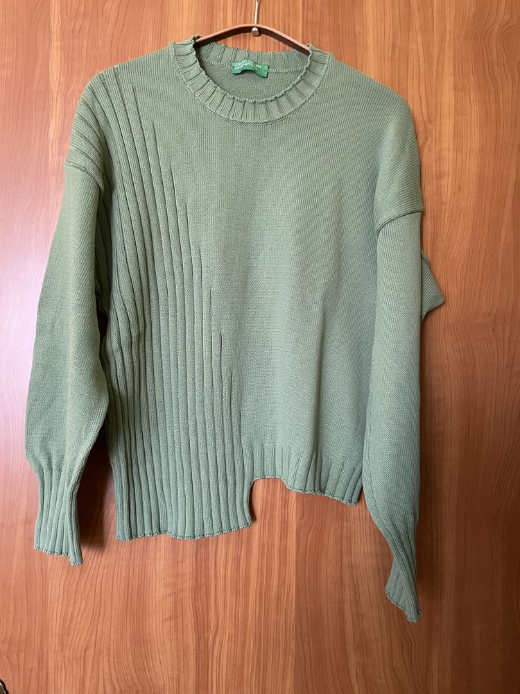 Bluza “Benetton”, 100% bumbac, marime M, culoare verde salvie