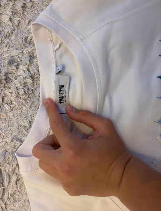 tricou Trapstar, alb cu imprimeu albastru si albastru deschis