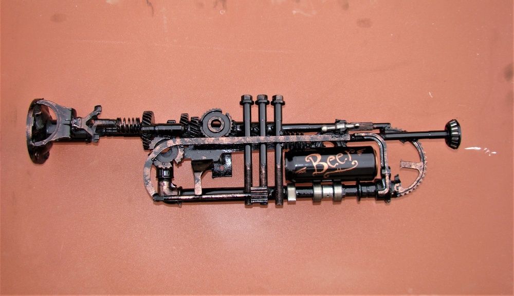 TROMPETA stil industrial! Sculptura fier reciclat Steampunk.