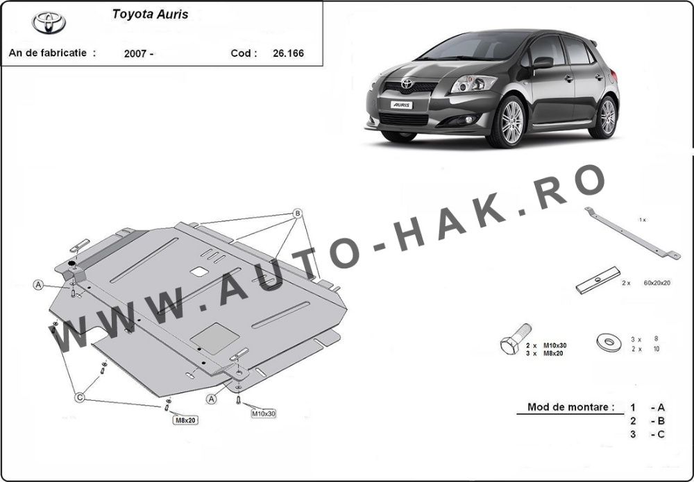 Scut motor metalic Toyota Auris 2007-prezent, otel 2mm