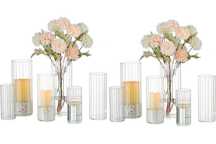 Set 12 Vaze decorative din sticla, Cilindrice, transparent, 2 modele