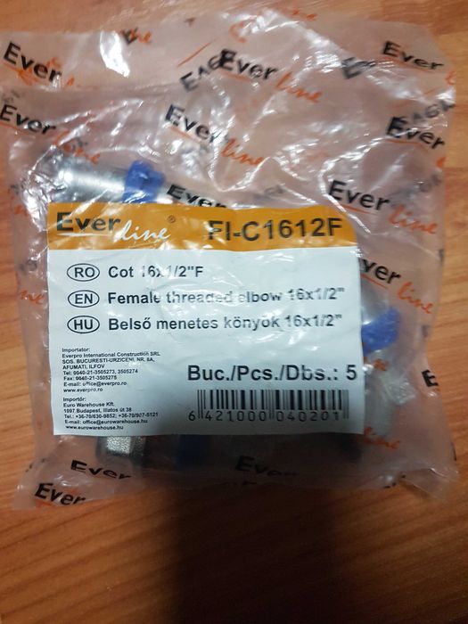 Vand 5 buc cot PEX 16×1/2"F pt instalatii sanitare