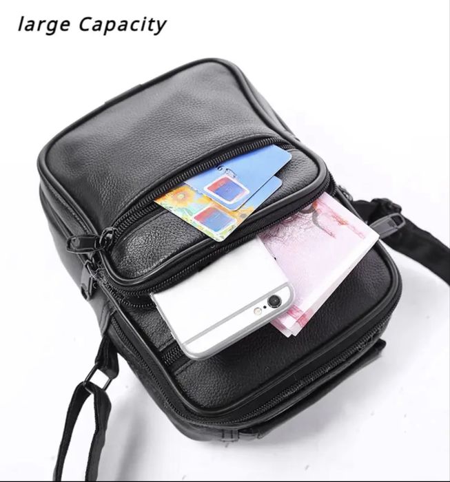 Мъжка кожена чанта/Голяма класическа и универсална•Черна естест. кожа!