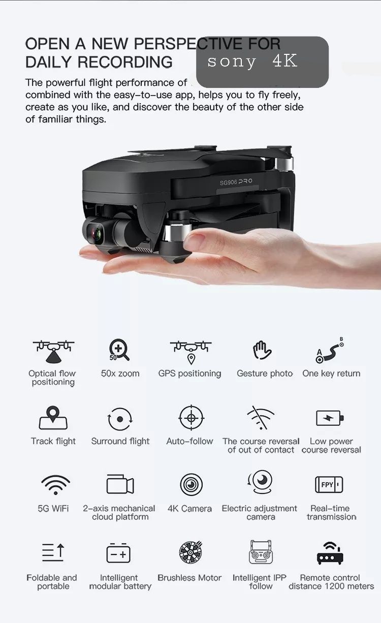 Dona profesionala 4K,5G,GPS/GLONASS,3AXE,GESTURI,Reintorcere,14MP,Noua