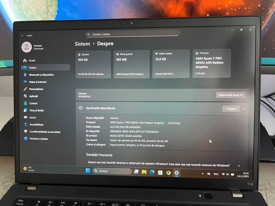 Lenovo ThinkPad T14 AMD Ryzen 7-Pro 32 Gb ram-DDR5 1Tb-SSD