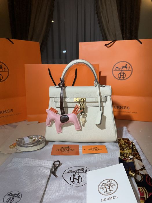 Geanta Hermes Kelly 25cm Crem/Accesorii Gold