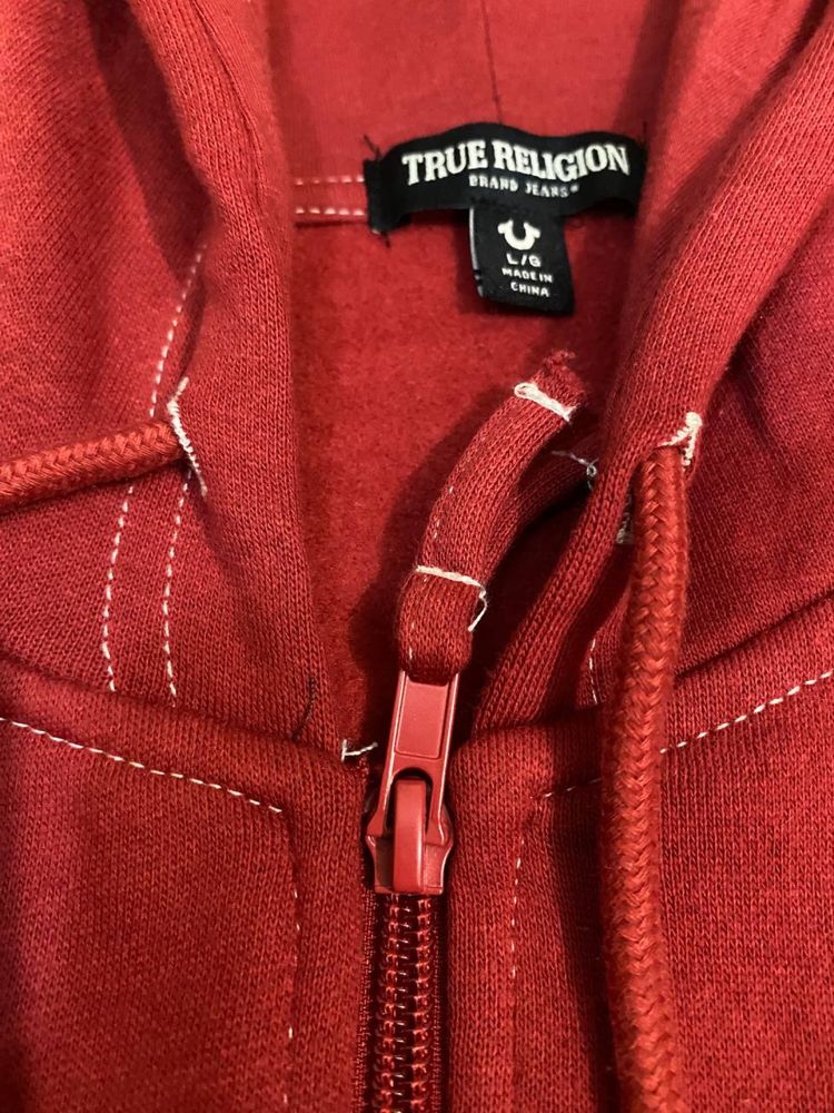 True Religion Buddha Logo Seal Zip Hoodie Burgundy